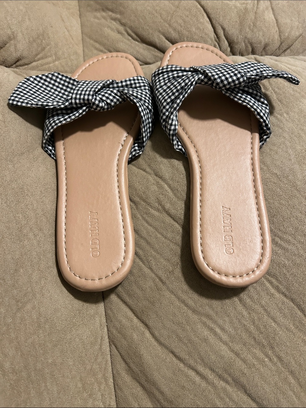 Old Navy Black Gingham Bow Slide Sandals